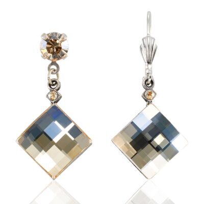 Golden Art Deco Faceted Checkerboard Crystal Earring