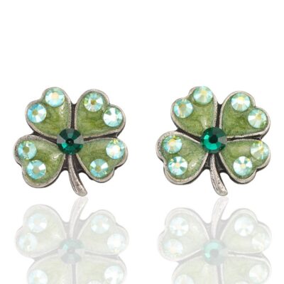 Hope Faith Love & Luck 4 Leaf Clover Crystal Post Earring