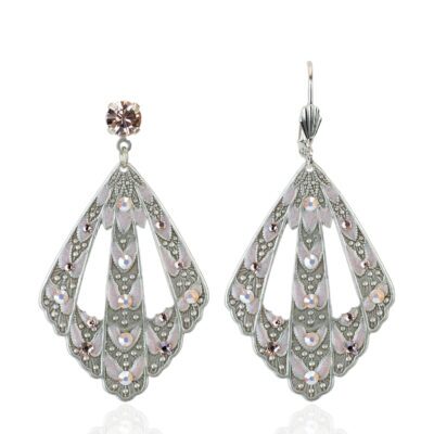 Pink Feathered Crystal Statement Earring