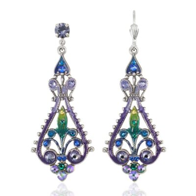 Filigree Cool Tone Blooming Open Spade Crystal Earring