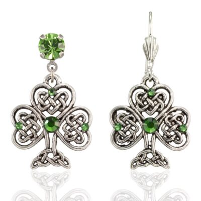 Celtic Trinity Shamrock Charm Crystal Earring