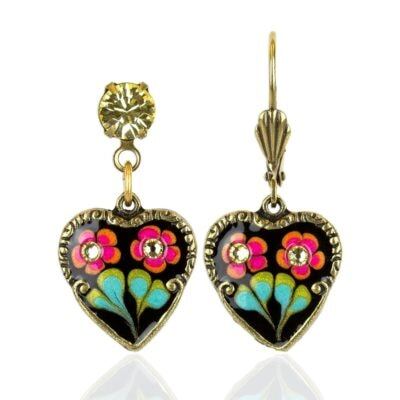 Kahala Rose Jill's Garden Crystal Heart Charm Earrings