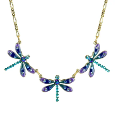 Purple & Iridescent Green Dragonfly Collar Crystal Necklace