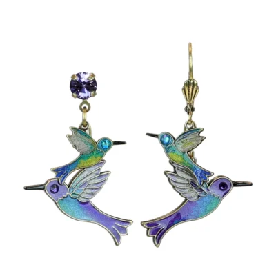 Hummingbirds in Flight Crystal Charm Earrings