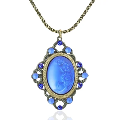 Anne's Vault Forever Blue Flower Filigree Crystal Necklace