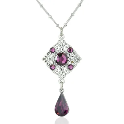 Classic Purple Crystal Teardrop Filigree Necklace