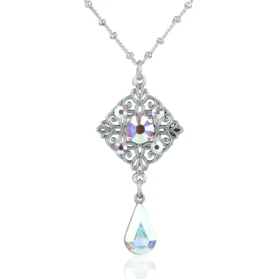Classic Iridescent Crystal Teardrop Filigree Necklace