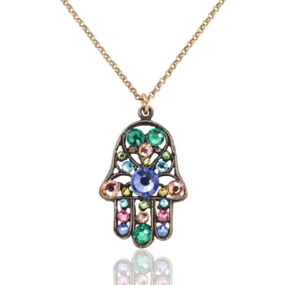 Pastel Protection Multicolor Crystal Hamsa Necklace
