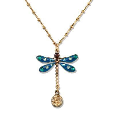 Petit Bijou Teal Crystal Drop Dragonfly Necklace