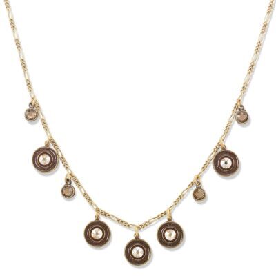 Mocha Rich Brown Enamel Round Crystal Collar Necklace