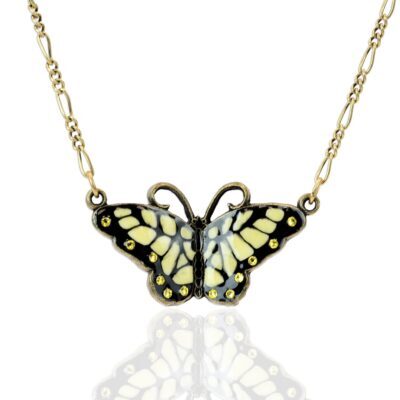 Yellow & Black Medium Swallowtail Butterfly Crystal Necklace