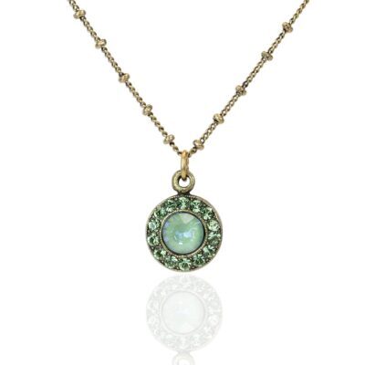 Silky Sage Opal Halo Crystal Pendant Necklace