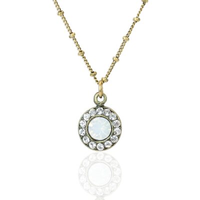 White Opal Halo Crystal Pendant Necklace