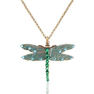 Magical Green Enchanted Garden Dragonfly Crystal Necklace