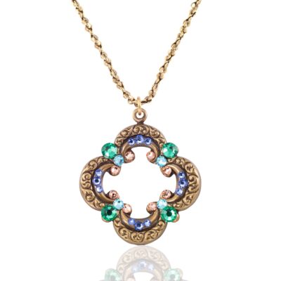 Flourishing Multicolor Pastel Crystal Quatrefoil Necklace