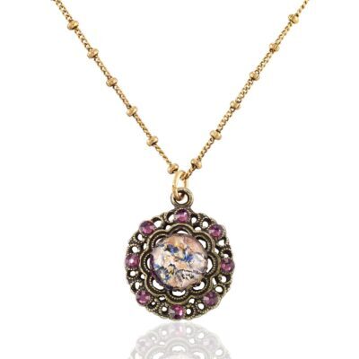 Vintage Inspired Filigree Purple Cabochon Crystal Necklace