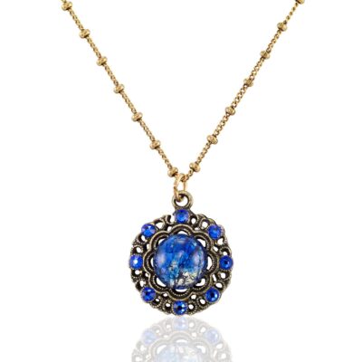 Vintage Inspired Filigree Blue Cabochon Crystal Necklace