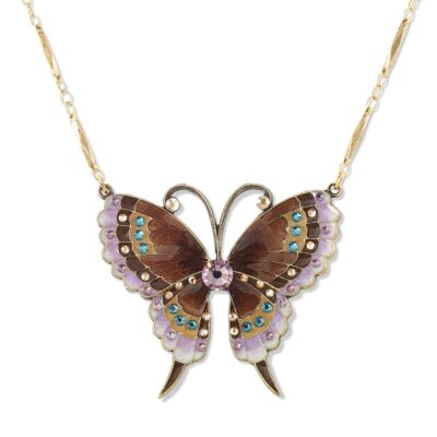 Large Mocha and Lavender Butterfly Crystal Necklace