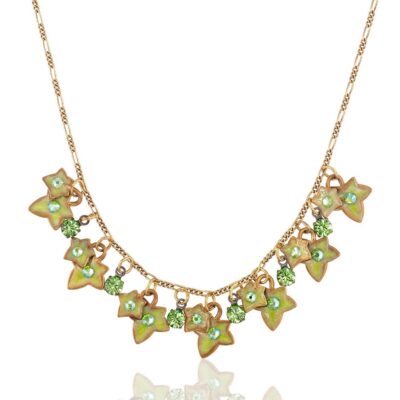 Eternal Life Luck Green Ivy Leaf Crystal Collar Necklace