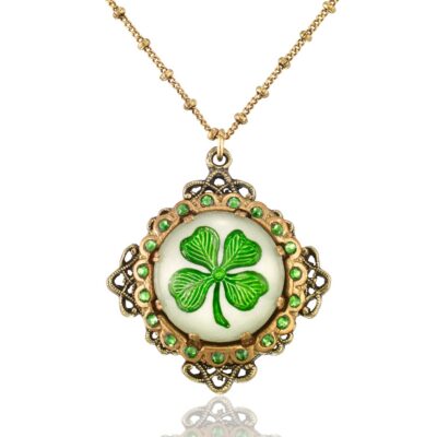 Fairy Finding Four Leaf Glass Clover Crystal Luck Necklace
