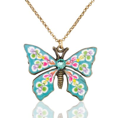 Brite Burst Floral Bouquet Butterfly Crystal Necklace