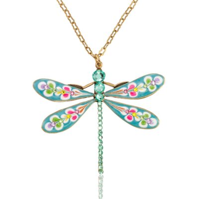 Brite Burst Floral Bouquet Large Dragonfly Crystal Necklace