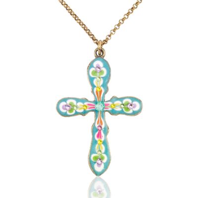 Brite Flower Artisan Bouquet Crystal Cross Necklace