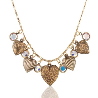 Romantic Heart & Charm Vintage Inspired Crystal Necklace