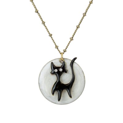 Wednesday Black Cat Crystal Pendant Necklace 