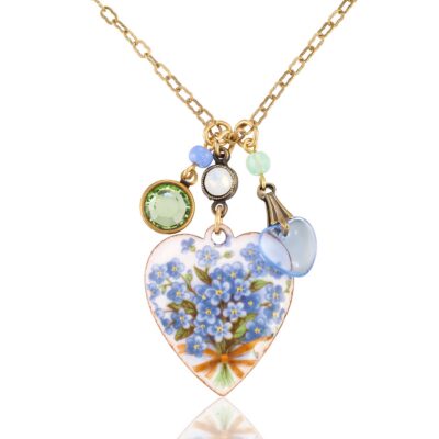 Blue Green Floral Heart & Charm Crystal Jumble Necklace
