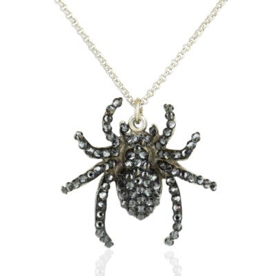 Winnie Graphite Crystal Spider Charm Necklace