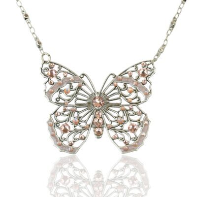 Aponi Pink Filigree Crystal Butterfly Necklace