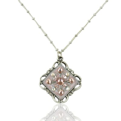 Pink Classic Filigree Rhombus Crystal Pendant Necklace