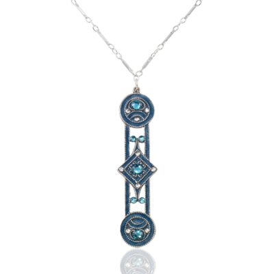 Long Vintage Art Deco Inspired Teal Green Crystal Necklace