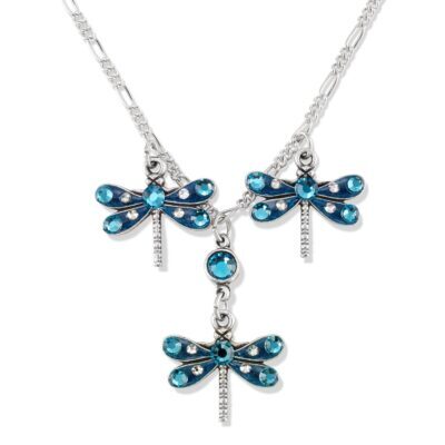 Transforming Teal Triple Dragonfly Crystal Collar Necklace