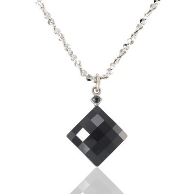 Jet Black Art Deco Faceted Checkerboard Crystal Necklace
