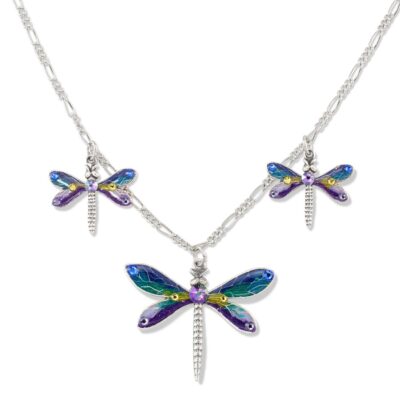 Blue Green Purple CoolTone Dragonfly Crystal Collar Necklace