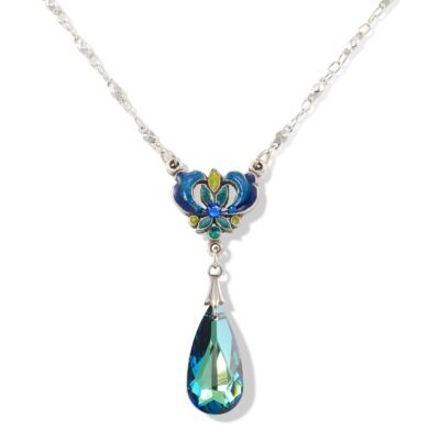 Tranquil Blooming Blue Green Crystal Faceted Drop Necklace