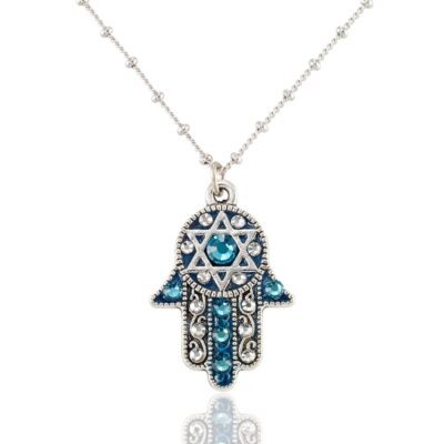 Teal Green Tranquil Protection Hamsa Crystal Necklace