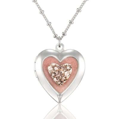 Pink Pave Heart Shaped Locket Pendant Crystal Necklace