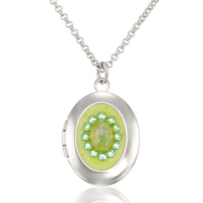 Vintage Inspired Oval Light Green Crystal Locket Necklace