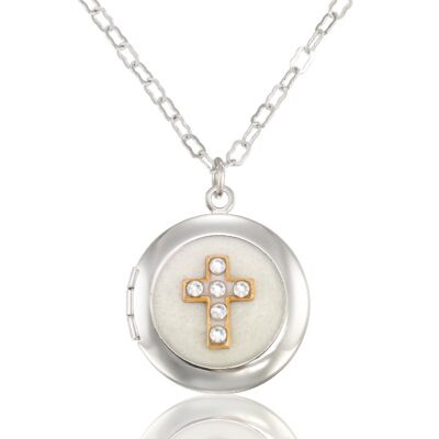 Faithful White Shimmering Crystal Cross Locket Necklace