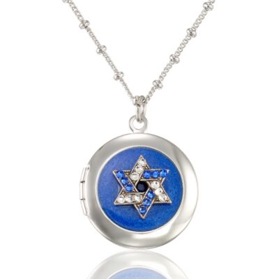 Unity Star of David Blue Crystal Judaica Locket Necklace