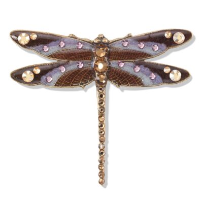 Large Mocha and Lavender Dragonfly Crystal Brooch