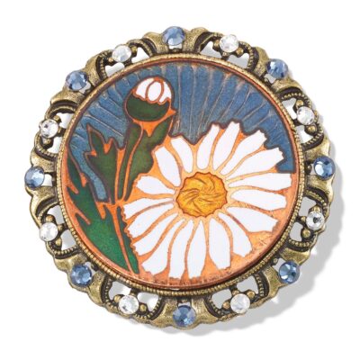 Wildflower Meadow Round Filigree Scallop Edge Crystal Brooch