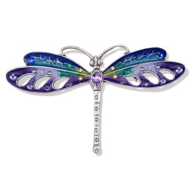 Magical Cool Toned Dew Drop Dragonfly Crystal Brooch