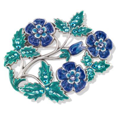 Floral Blue Anemone Garden Crystal Brooch