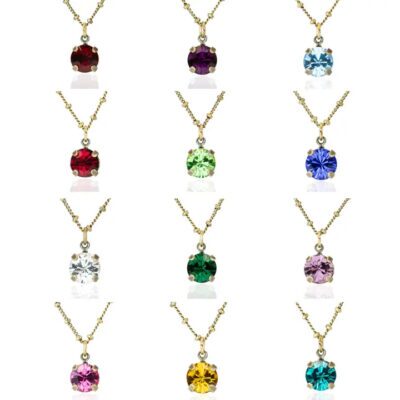 Crystal Birthstone Necklace - Brass - 8mm