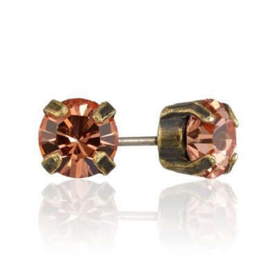 Brass Apricot Crystal Stud Earrings