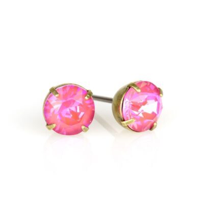 Simple Lotus Pink DeLite Crystal Stud Earring - Brass - 6mm